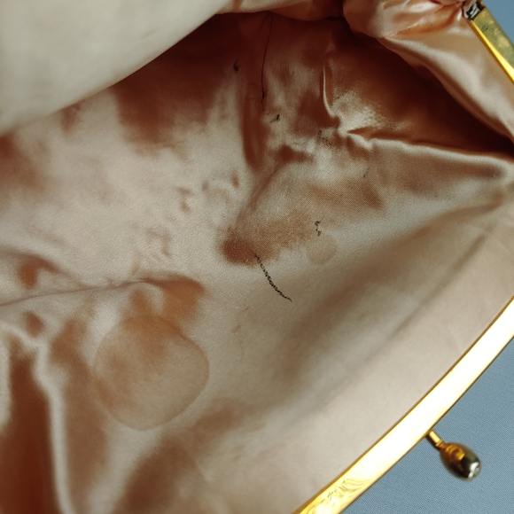 Vtg Harry Levine Black Satin Evening Clutch HL 24K Gold Plated Rhinestones Folds - Picture 10 of 16